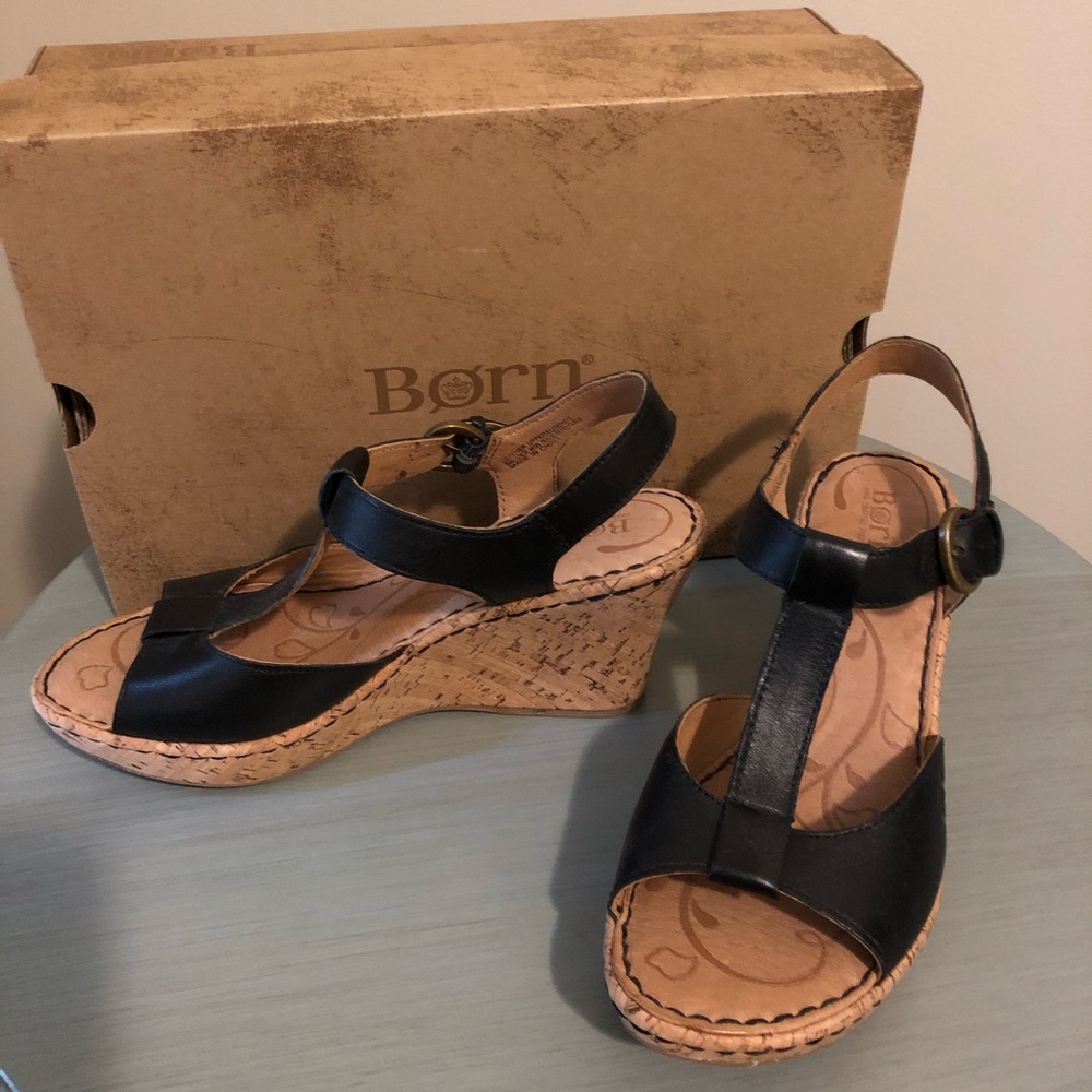 Born Leather & Cork Wedge Sandals